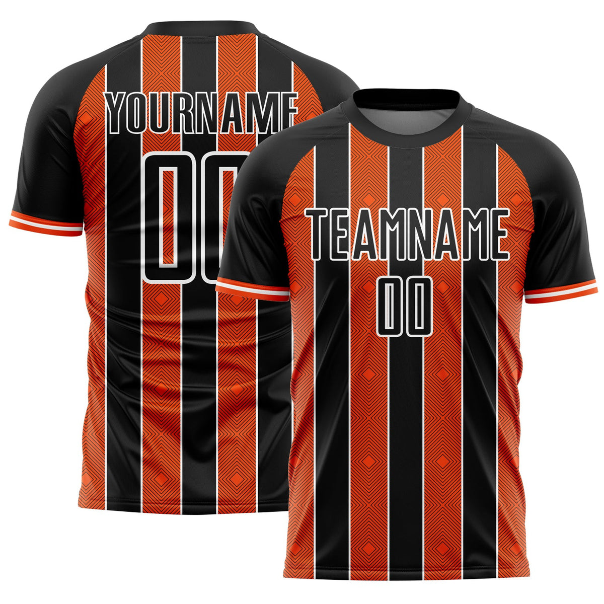 Custom Black Orange-White Pinstripe Line Sports Sublimation Soccer Uniform Jersey