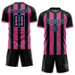 Custom Black Pink-Light Blue Pinstripe Line Sports Sublimation Soccer Uniform Jersey Limited