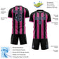 Custom Black Pink-Light Blue Pinstripe Line Sports Sublimation Soccer Uniform Jersey Limited