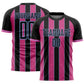 Custom Black Pink-Light Blue Pinstripe Line Sports Sublimation Soccer Uniform Jersey