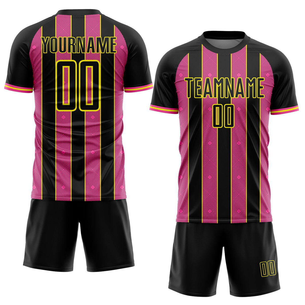 Custom Black Pink-Light Yellow Pinstripe Line Sports Sublimation Soccer Uniform Jersey Limited