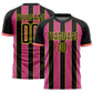 Custom Black Pink-Light Yellow Pinstripe Line Sports Sublimation Soccer Uniform Jersey