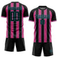 Custom Black Pink-Teal Pinstripe Line Sports Sublimation Soccer Uniform Jersey Limited