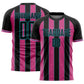 Custom Black Pink-Teal Pinstripe Line Sports Sublimation Soccer Uniform Jersey