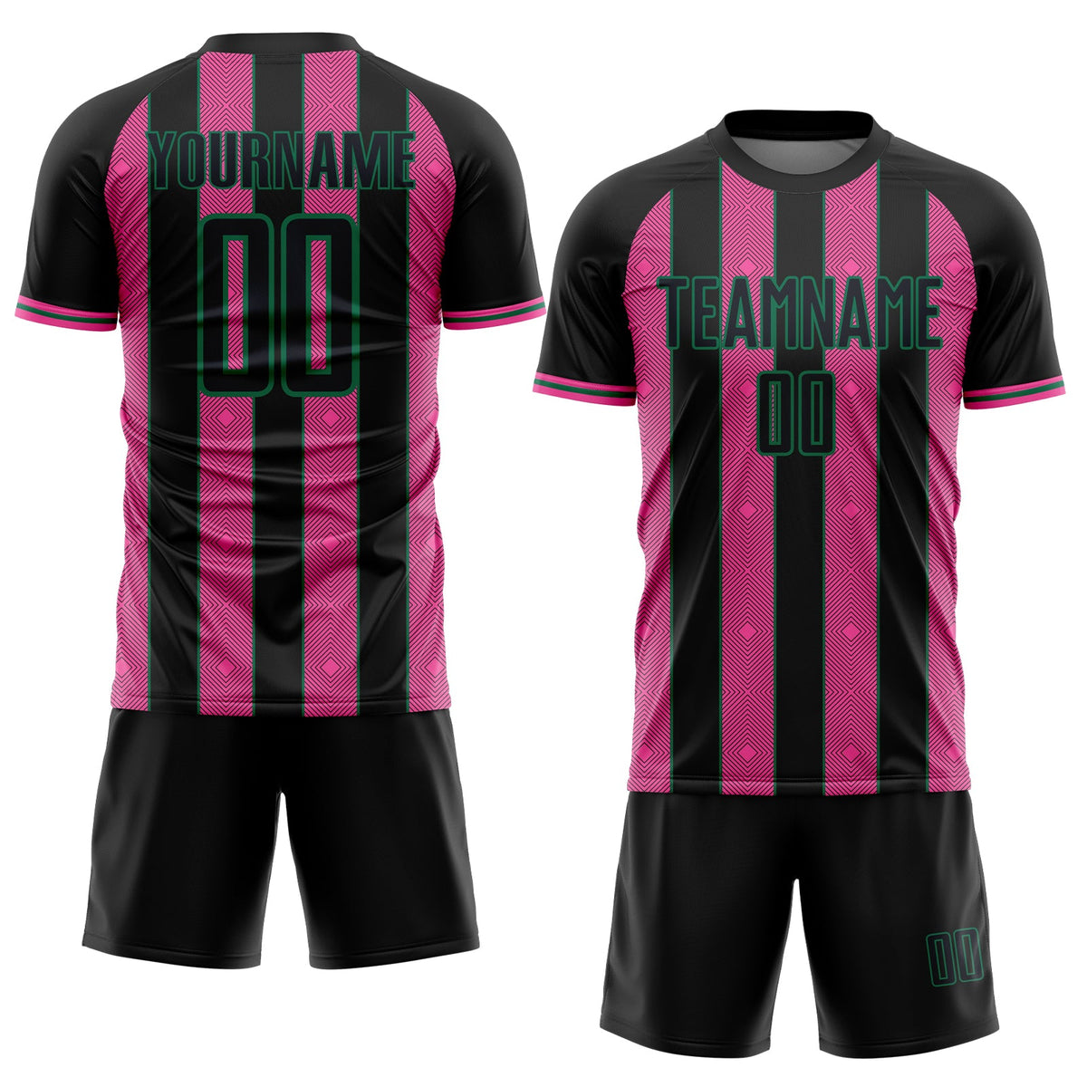 Custom Black Pink-Kelly Green Pinstripe Line Sports Sublimation Soccer Uniform Jersey Limited