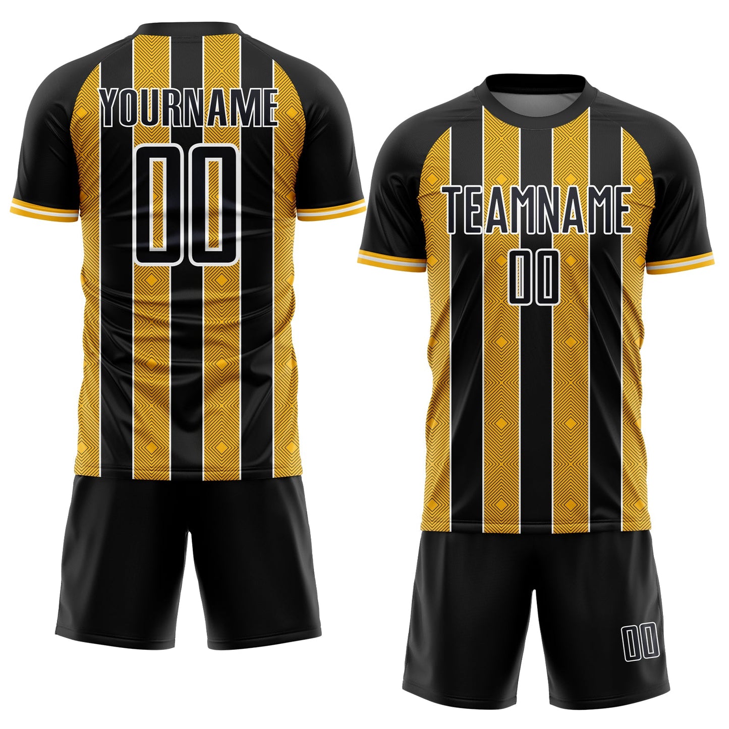 Custom Black Gold-White Pinstripe Line Sports Sublimation Soccer Uniform Jersey Limited