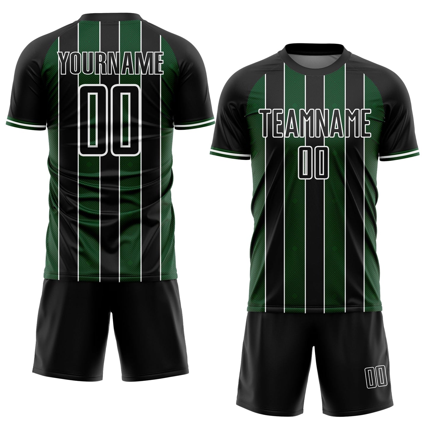 Custom Black Green-White Pinstripe Line Sports Sublimation Soccer Uniform Jersey Limited