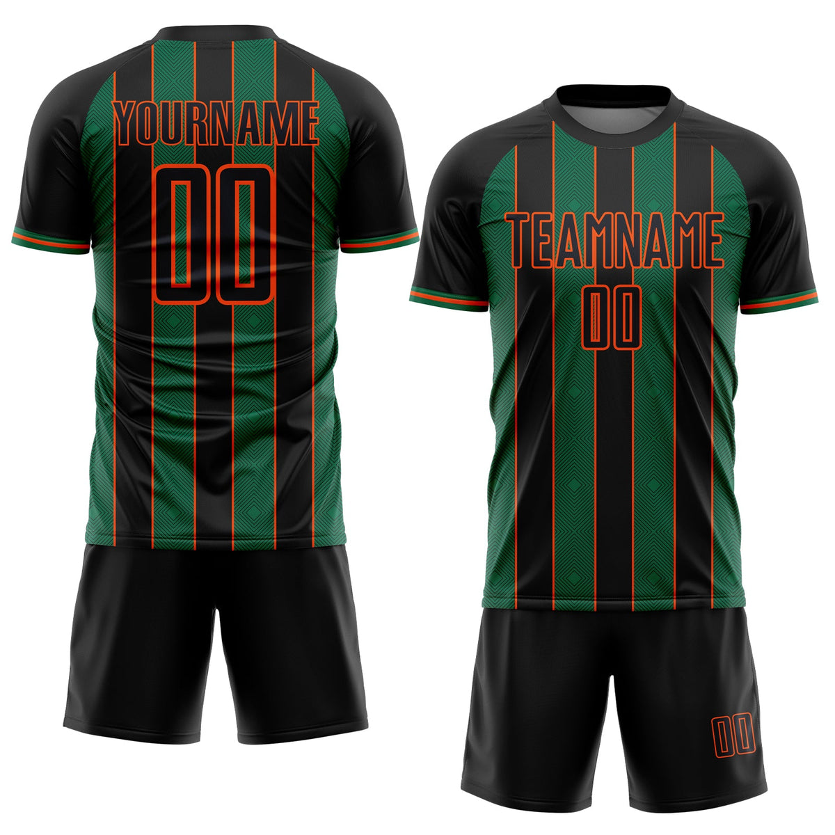 Custom Black Kelly Green-Orange Pinstripe Line Sports Sublimation Soccer Uniform Jersey Limited