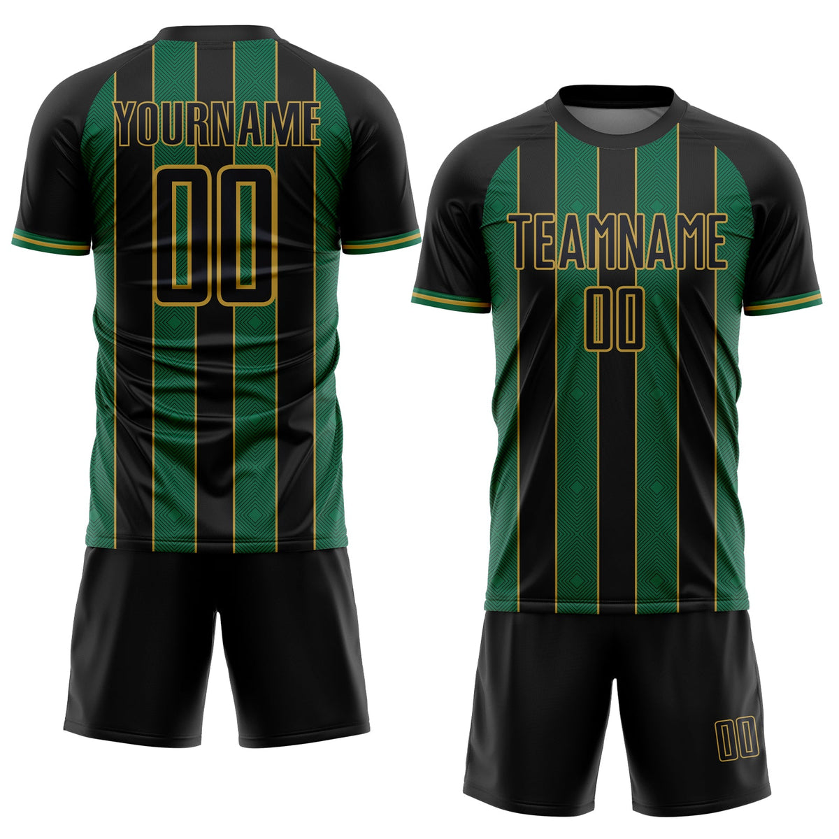 Custom Black Kelly Green-Old Gold Pinstripe Line Sports Sublimation Soccer Uniform Jersey Limited