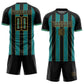 Custom Black Teal-Old Gold Pinstripe Line Sports Sublimation Soccer Uniform Jersey Limited