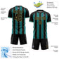 Custom Black Teal-Old Gold Pinstripe Line Sports Sublimation Soccer Uniform Jersey Limited