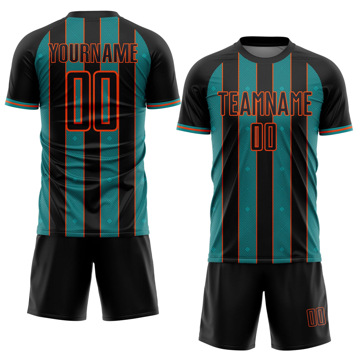 Custom Black Teal-Orange Pinstripe Line Sports Sublimation Soccer Uniform Jersey Limited