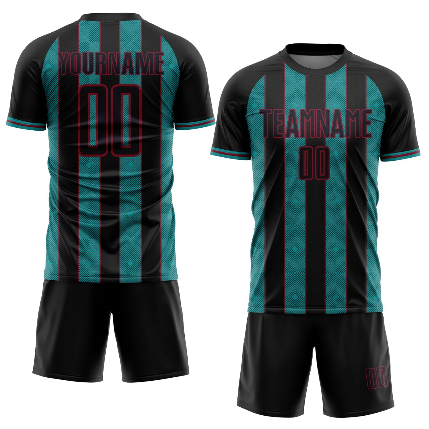 Custom Black Teal-Crimson Pinstripe Line Sports Sublimation Soccer Uniform Jersey Limited