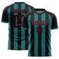 Custom Black Teal-Crimson Pinstripe Line Sports Sublimation Soccer Uniform Jersey