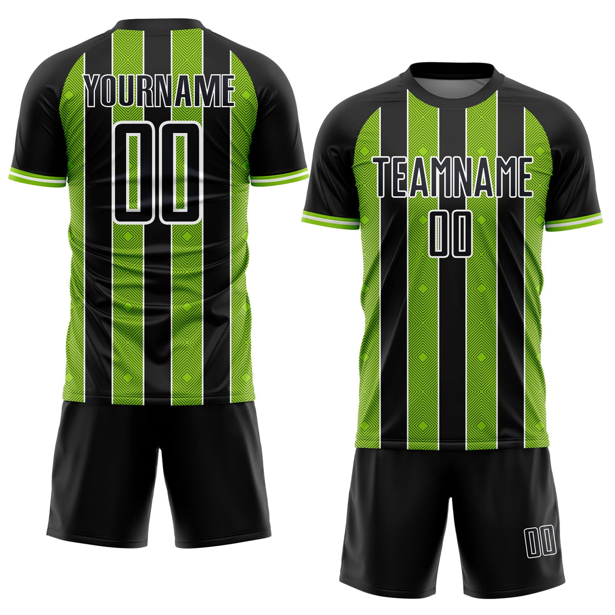 Custom Black Neon Green-White Pinstripe Line Sports Sublimation Soccer Uniform Jersey Limited