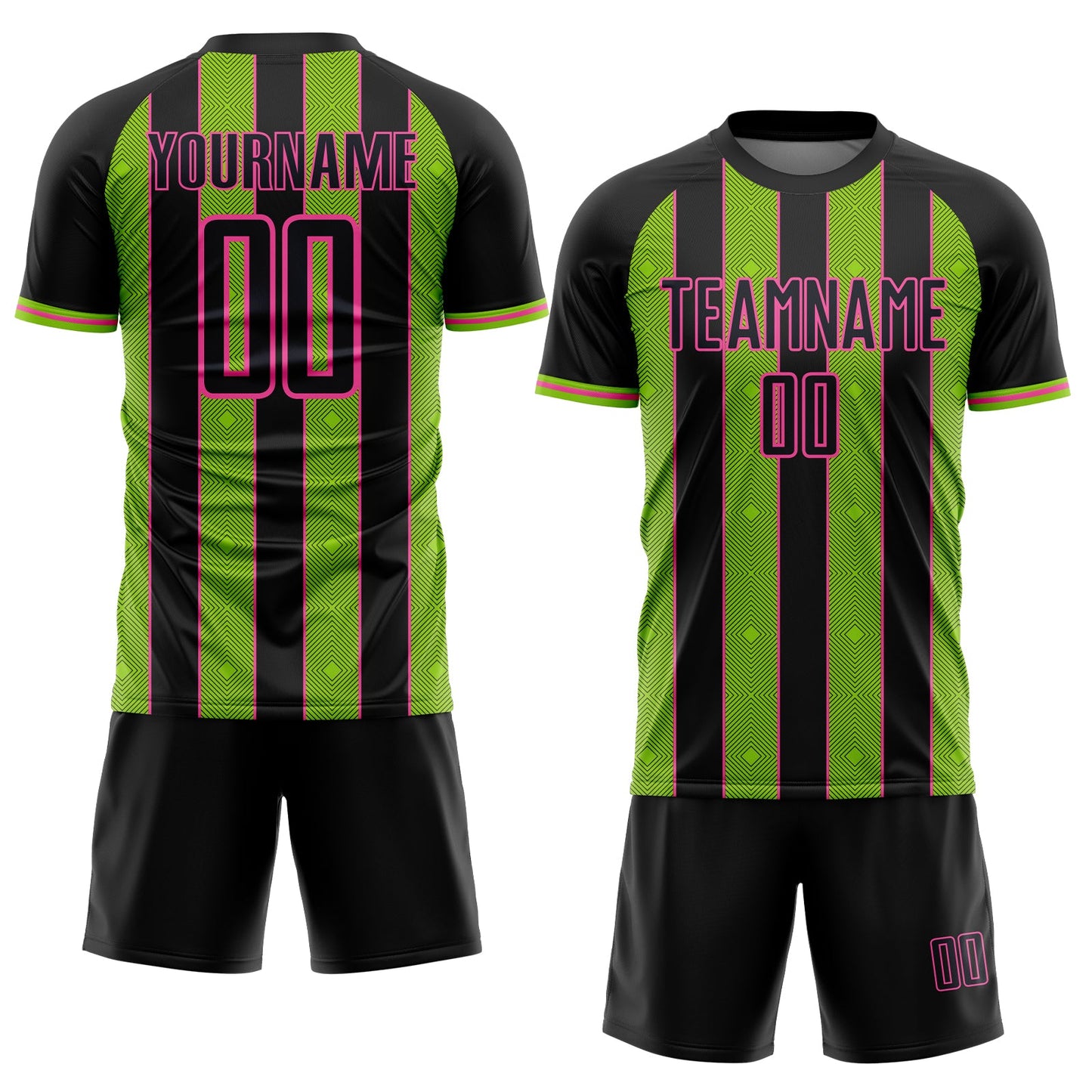 Custom Black Neon Green-Pink Pinstripe Line Sports Sublimation Soccer Uniform Jersey Limited