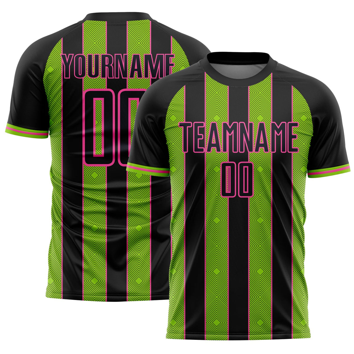 Custom Black Neon Green-Pink Pinstripe Line Sports Sublimation Soccer Uniform Jersey