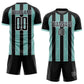 Custom Black Ice Blue-White Pinstripe Line Sports Sublimation Soccer Uniform Jersey Limited