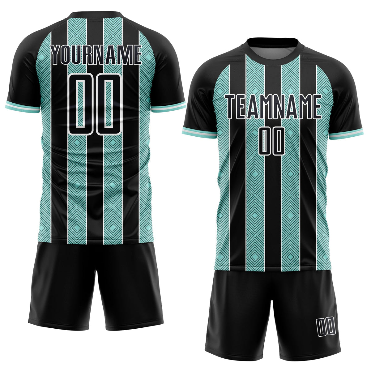 Custom Black Ice Blue-White Pinstripe Line Sports Sublimation Soccer Uniform Jersey Limited