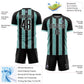 Custom Black Ice Blue-White Pinstripe Line Sports Sublimation Soccer Uniform Jersey Limited