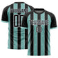 Custom Black Ice Blue-White Pinstripe Line Sports Sublimation Soccer Uniform Jersey