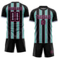 Custom Black Ice Blue-Pink Pinstripe Line Sports Sublimation Soccer Uniform Jersey Limited