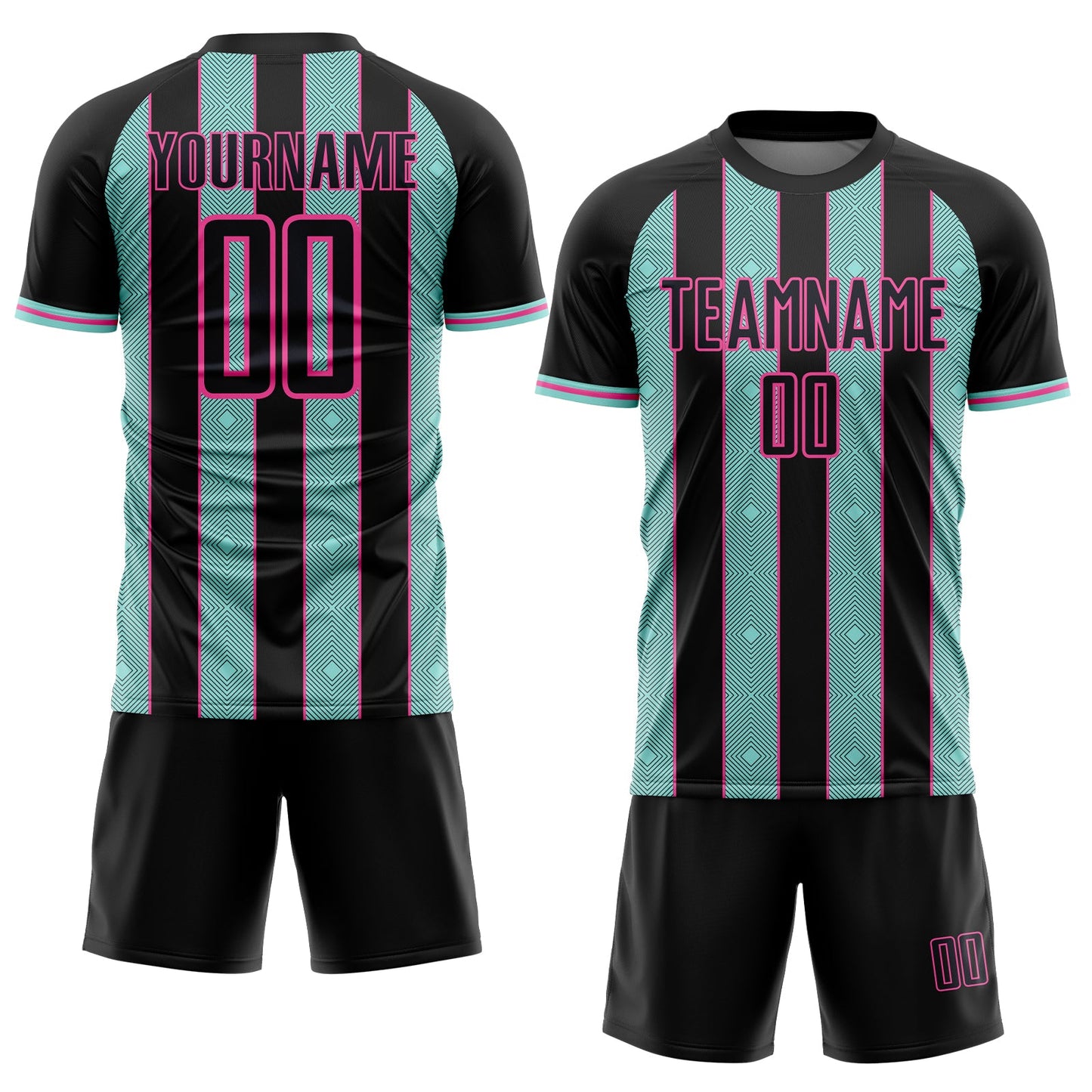 Custom Black Ice Blue-Pink Pinstripe Line Sports Sublimation Soccer Uniform Jersey Limited