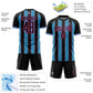 Custom Black Sky Blue-Pink Pinstripe Line Sports Sublimation Soccer Uniform Jersey Limited
