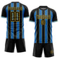 Custom Black Powder Blue-Yellow Pinstripe Line Sports Sublimation Soccer Uniform Jersey Limited