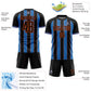 Custom Black Powder Blue-Orange Pinstripe Line Sports Sublimation Soccer Uniform Jersey Limited