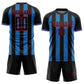 Custom Black Powder Blue-Red Pinstripe Line Sports Sublimation Soccer Uniform Jersey Limited