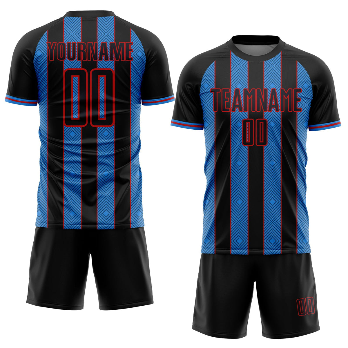 Custom Black Powder Blue-Red Pinstripe Line Sports Sublimation Soccer Uniform Jersey Limited