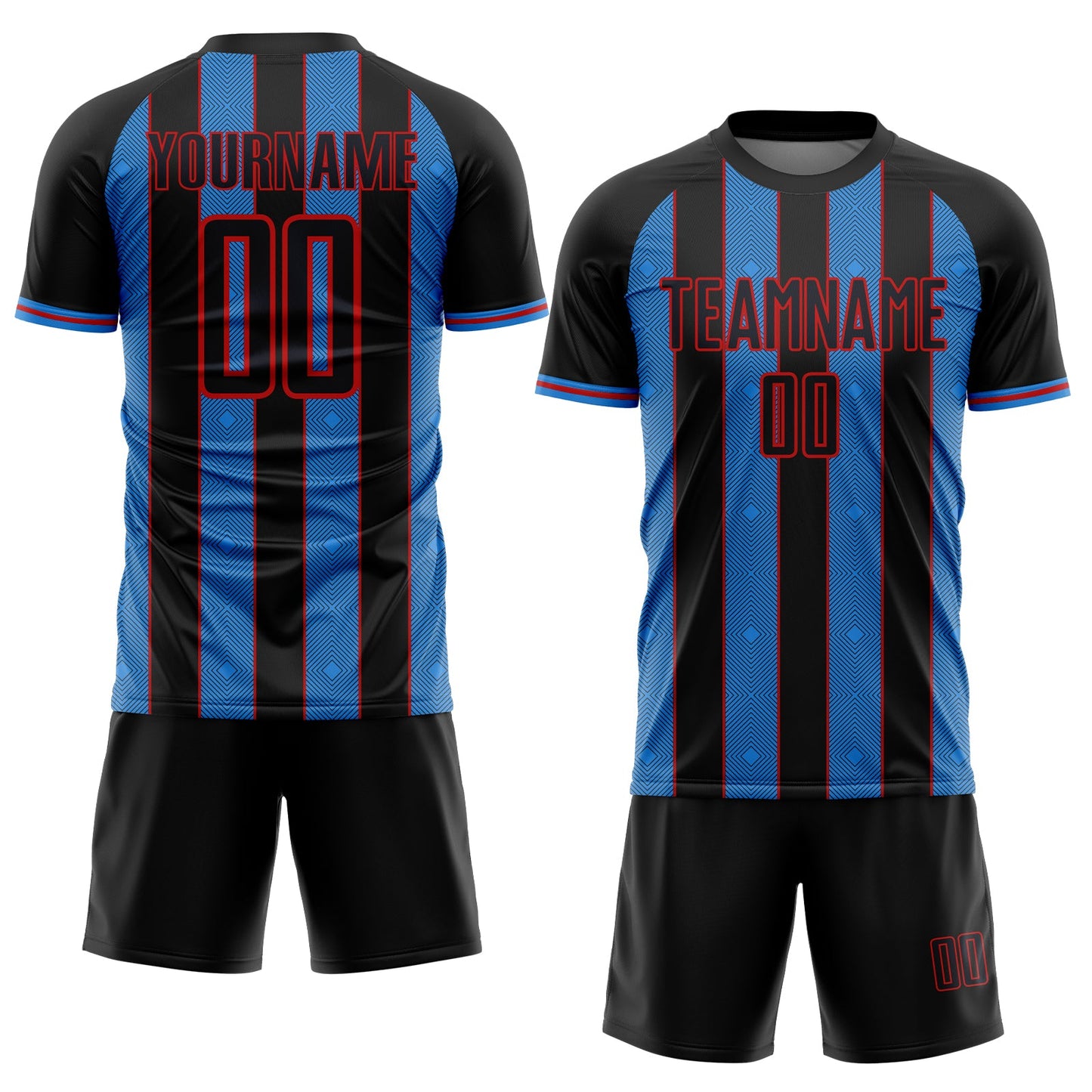 Custom Black Powder Blue-Red Pinstripe Line Sports Sublimation Soccer Uniform Jersey Limited