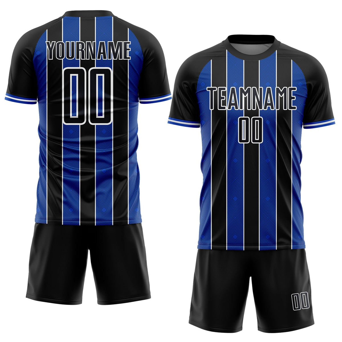 Custom Black Thunder Blue-White Pinstripe Line Sports Sublimation Soccer Uniform Jersey Limited