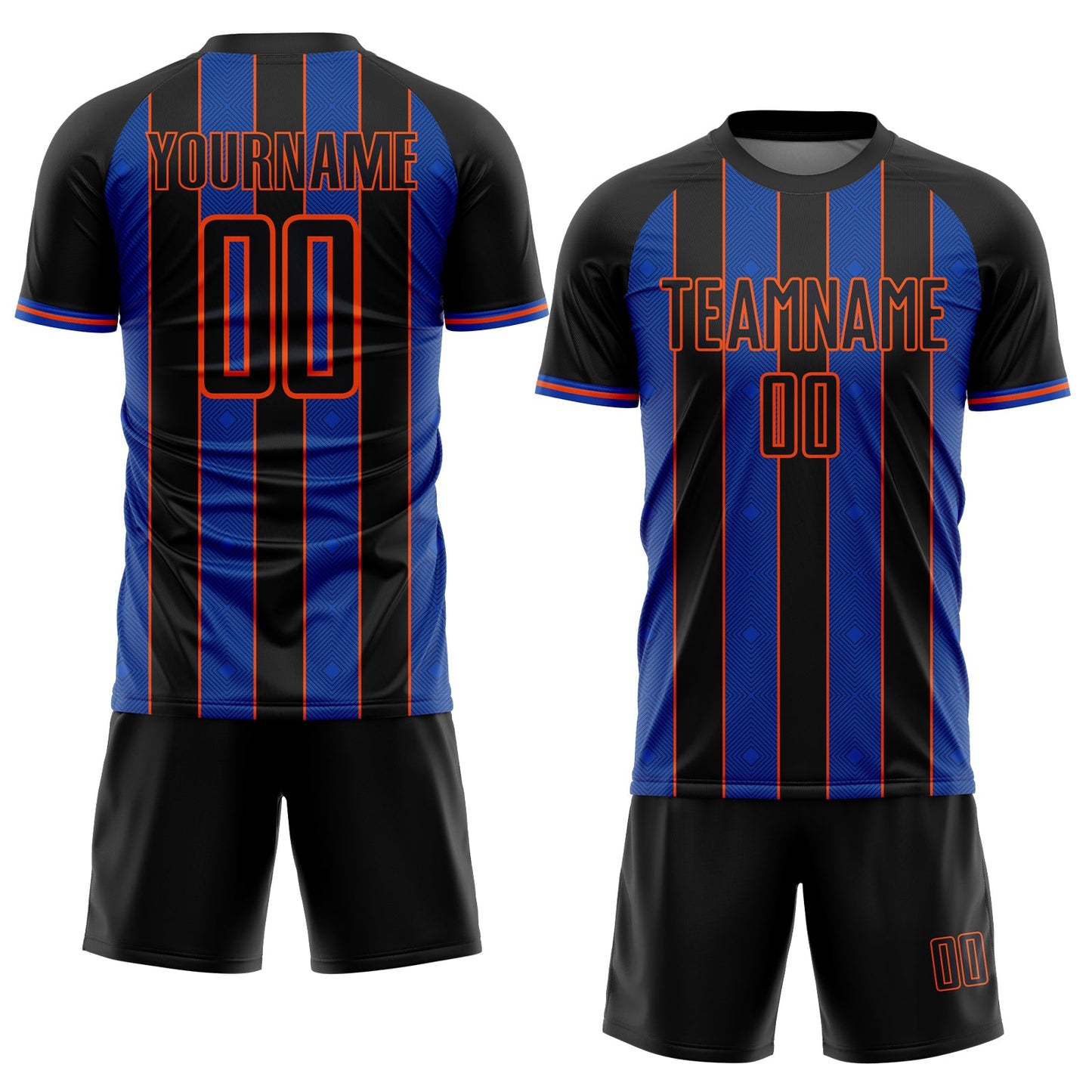 Custom Black Thunder Blue-Orange Pinstripe Line Sports Sublimation Soccer Uniform Jersey Limited