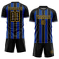 Custom Black Thunder Blue-Gold Pinstripe Line Sports Sublimation Soccer Uniform Jersey Limited