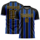 Custom Black Thunder Blue-Gold Pinstripe Line Sports Sublimation Soccer Uniform Jersey