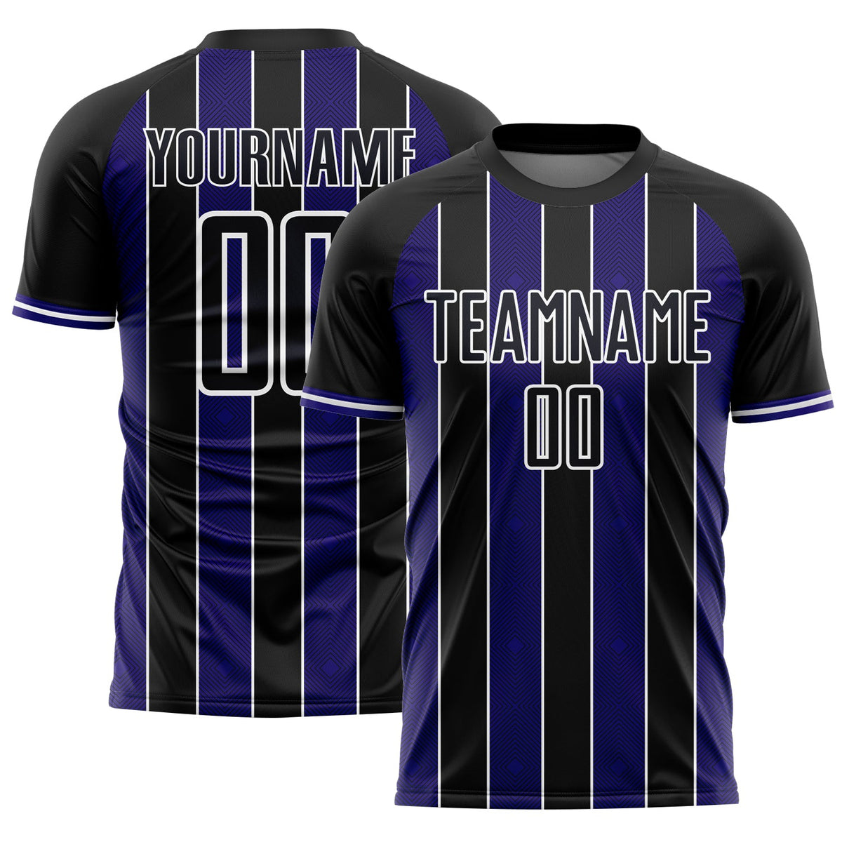 Custom Black Dark Purple-White Pinstripe Line Sports Sublimation Soccer Uniform Jersey