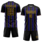 Custom Black Dark Purple-Gold Pinstripe Line Sports Sublimation Soccer Uniform Jersey Limited