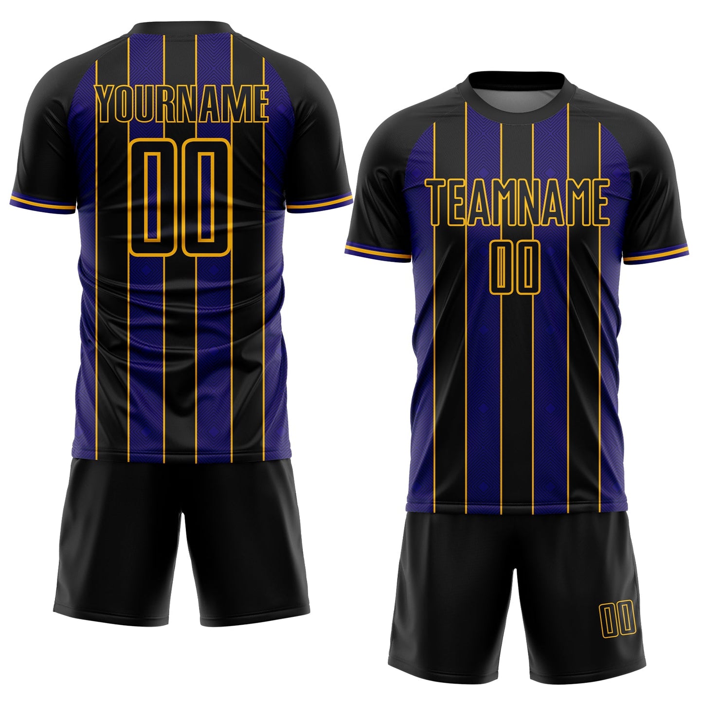 Custom Black Dark Purple-Gold Pinstripe Line Sports Sublimation Soccer Uniform Jersey Limited