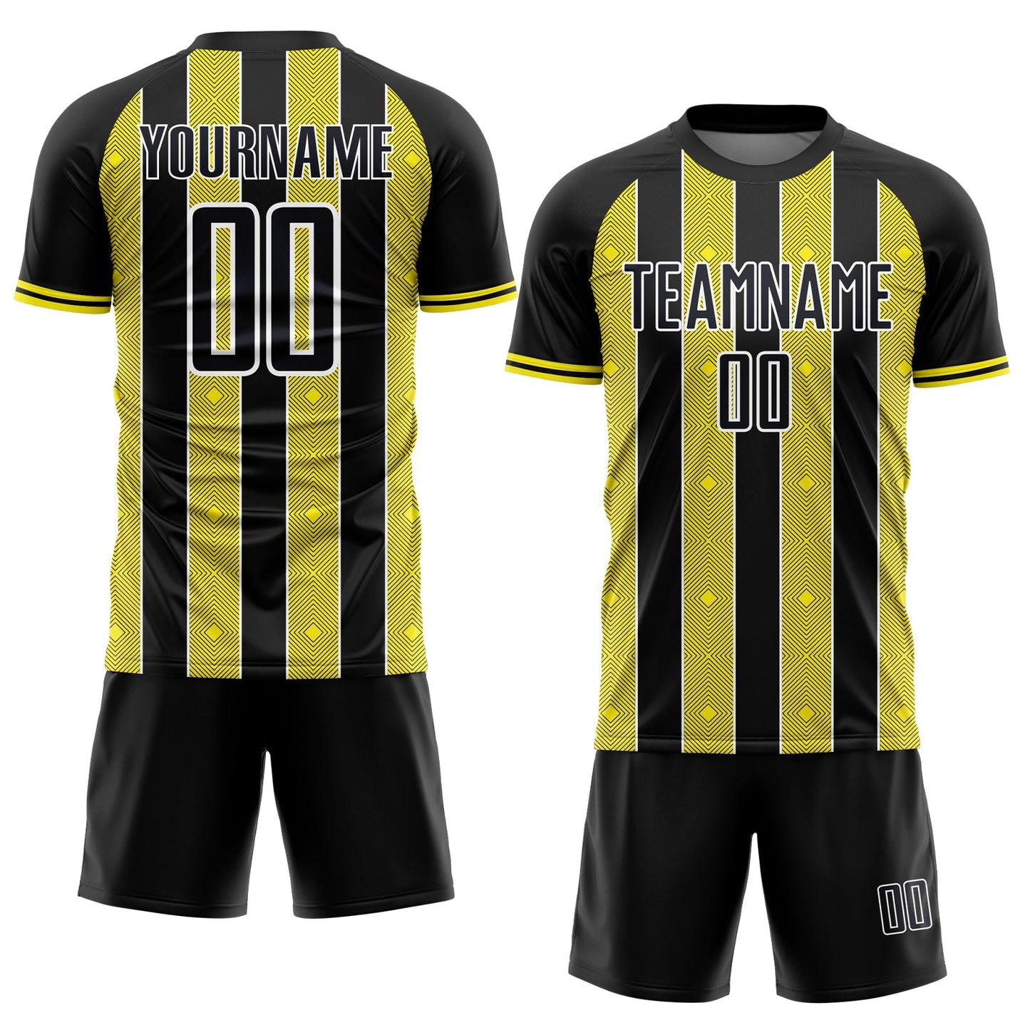 Custom Black Light Yellow-White Pinstripe Line Sports Sublimation Soccer Uniform Jersey Limited
