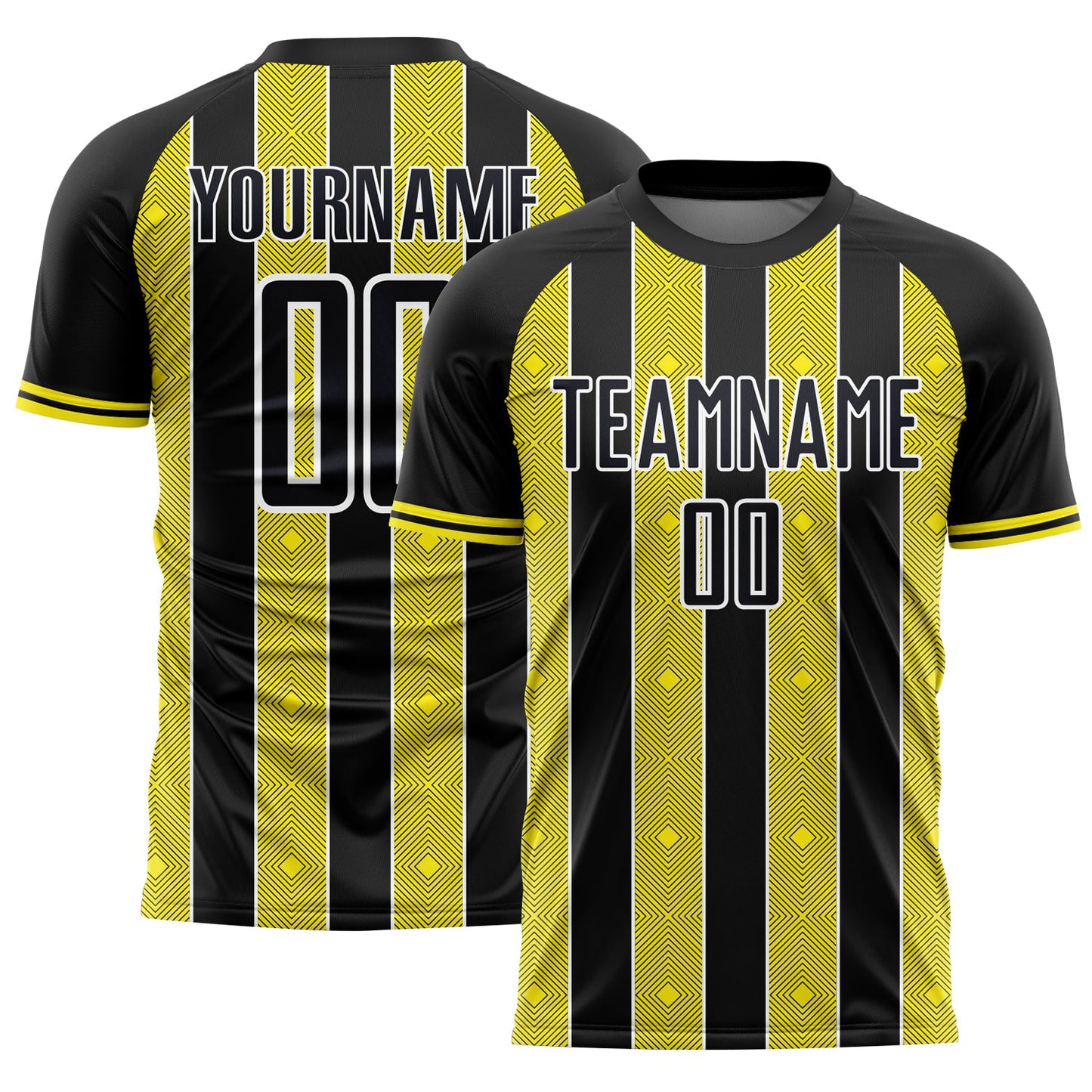 Custom Black Light Yellow-White Pinstripe Line Sports Sublimation Soccer Uniform Jersey
