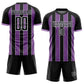 Custom Black Medium Purple-White Pinstripe Line Sports Sublimation Soccer Uniform Jersey Limited