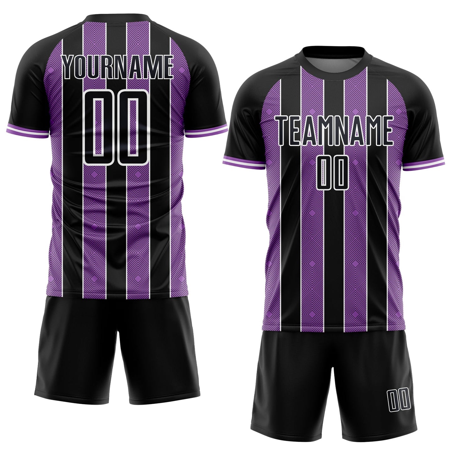 Custom Black Medium Purple-White Pinstripe Line Sports Sublimation Soccer Uniform Jersey Limited