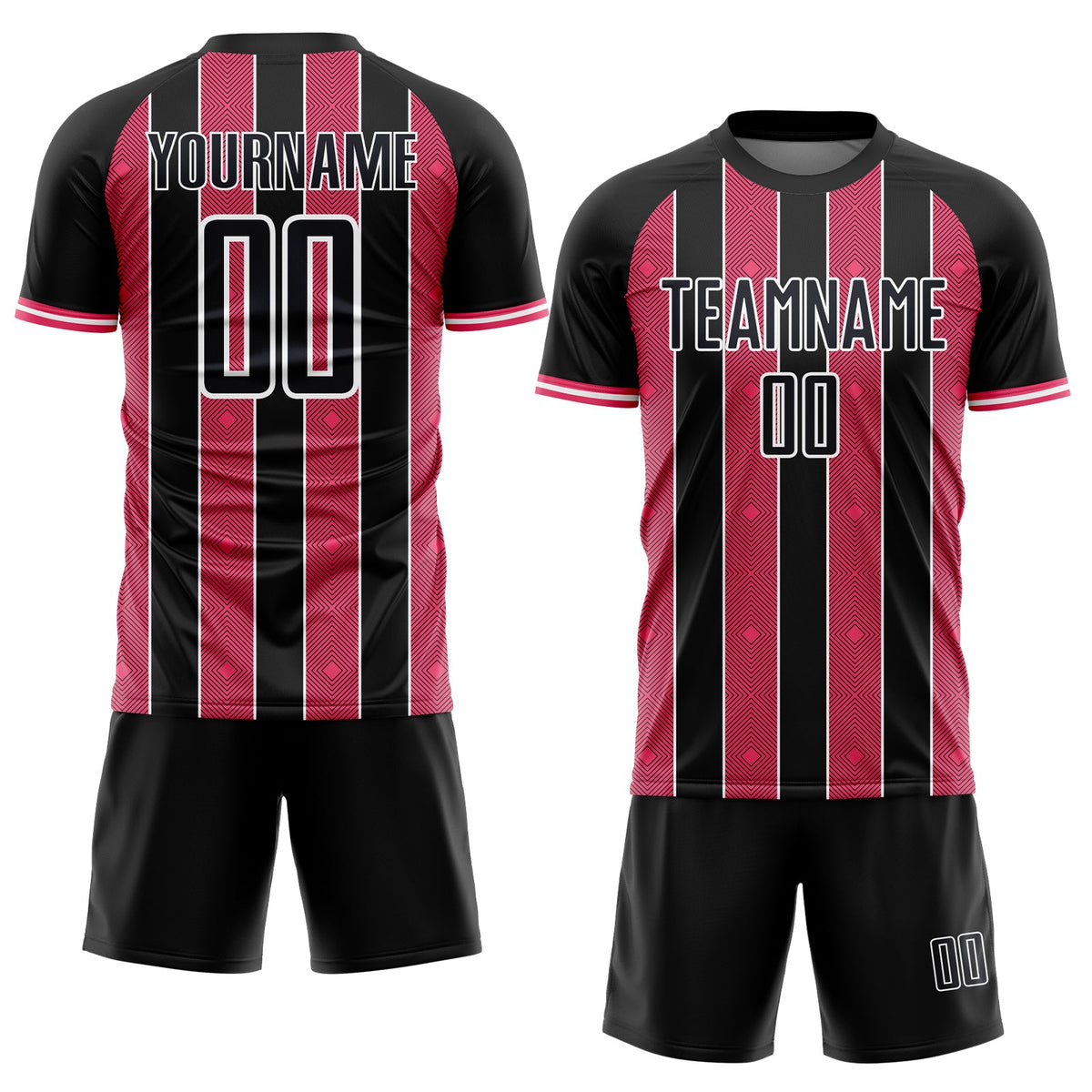 Custom Black Neon Pink-White Pinstripe Line Sports Sublimation Soccer Uniform Jersey Limited
