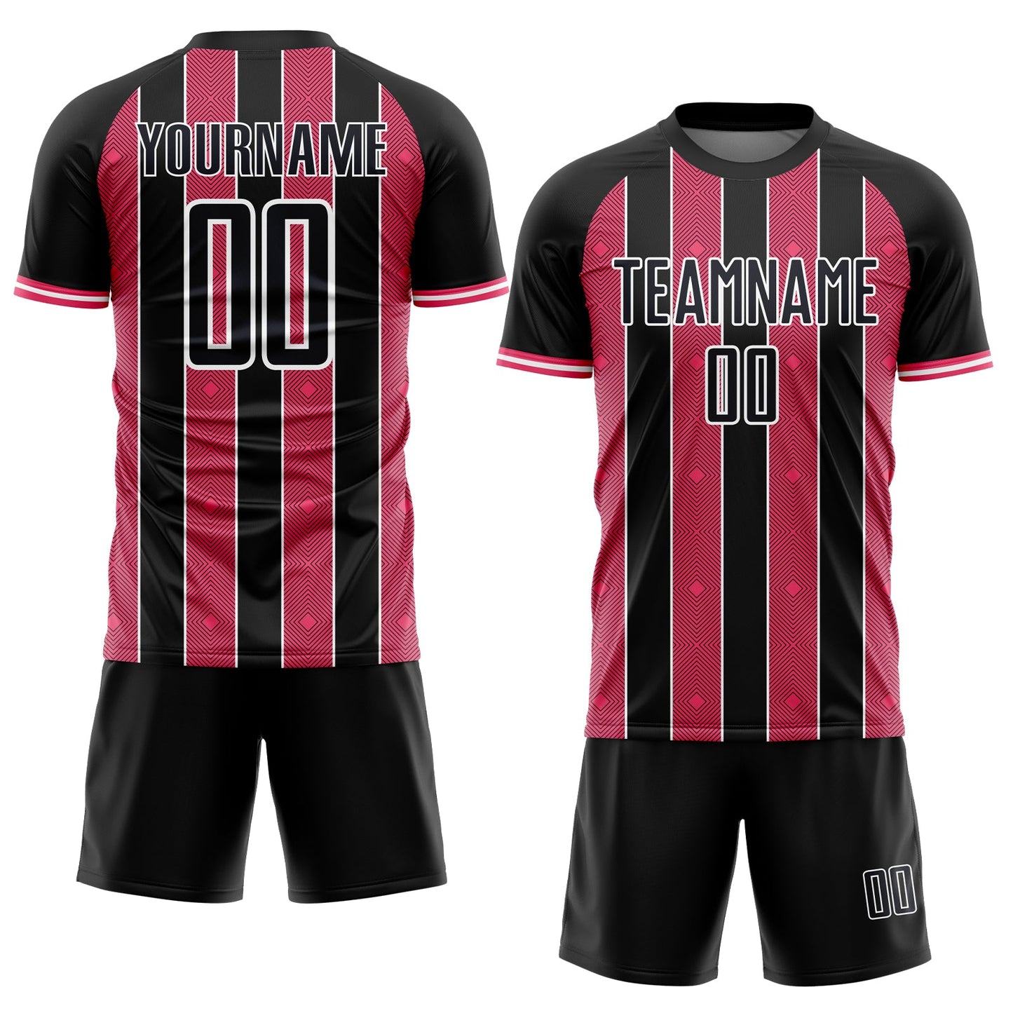 Custom Black Neon Pink-White Pinstripe Line Sports Sublimation Soccer Uniform Jersey Limited