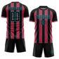 Custom Black Neon Pink-Aqua Pinstripe Line Sports Sublimation Soccer Uniform Jersey Limited