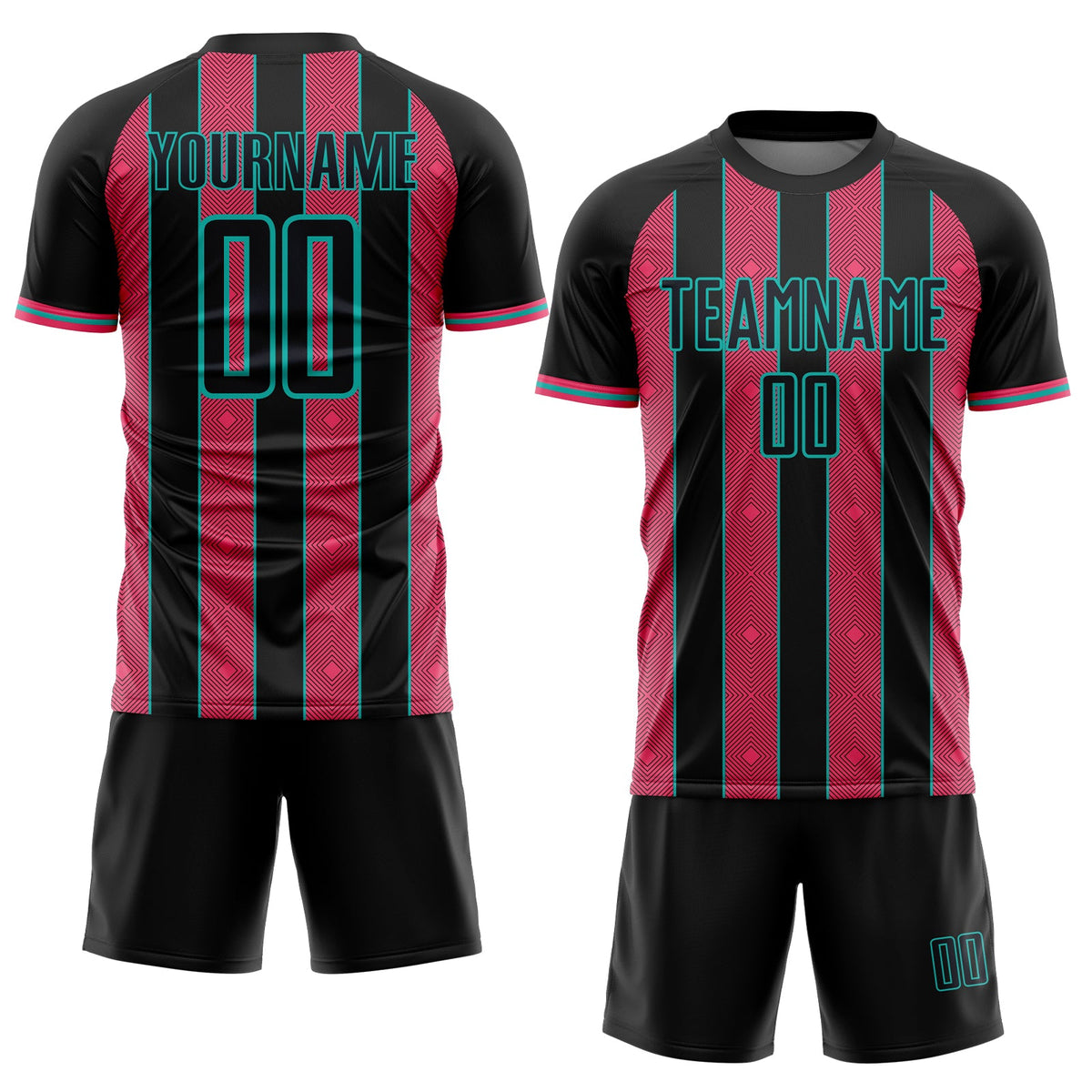 Custom Black Neon Pink-Aqua Pinstripe Line Sports Sublimation Soccer Uniform Jersey Limited