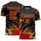 Custom Black Red-Old Gold Abstract Fragment Art Splash Sports Sublimation Soccer Uniform Jersey