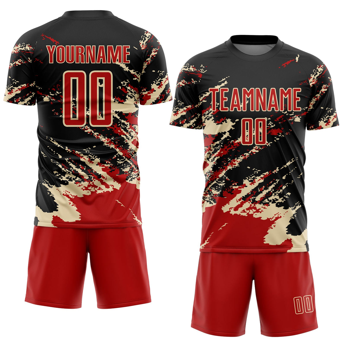 Custom Black Red-Cream Abstract Fragment Art Splash Sports Sublimation Soccer Uniform Jersey Limited